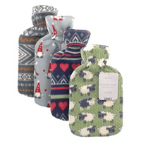 Hot Water Bottle With Printed Fleece Cover