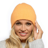Ladies Ribbed Beanie Hat with Turn Up - Yellow