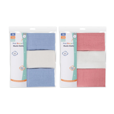 First Steps 3 Pack Muslin Cloths