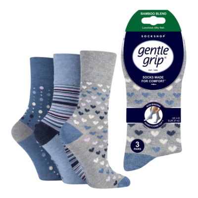Ladies Bamboo HoneyComb Gentle Grip Socks Hearts/Dots