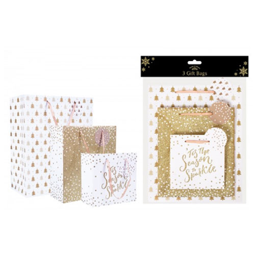 Christmas Pack Of Three Gift Bags Gold