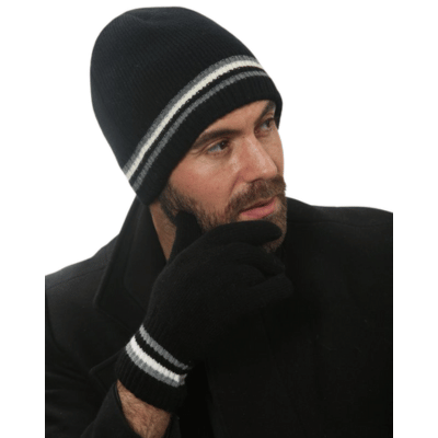 Mens Heat Machine Striped Cuff Thermal Knitted Gloves