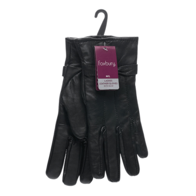 Ladies Sheep Leather Gloves With Lining & Bow Trim