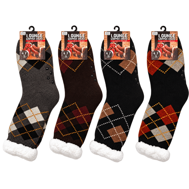 Mens Sherpa Lined Lounge Socks With Gripper