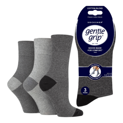 Ladies Gentle Grip Socks Heel And Toe Grey
