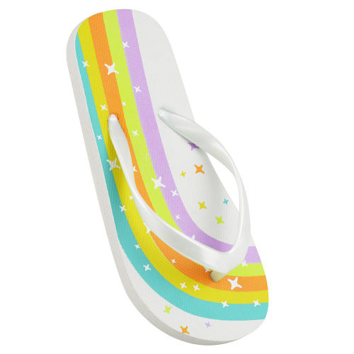 Girls White Rainbow Print Flip Flops