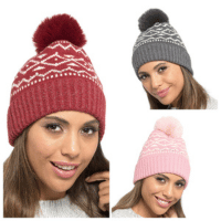Ladies Bobble Hat With Bead Detail - Assorted