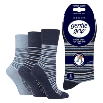 Ladies Gentle Grip Socks Navy - Denim Stripe
