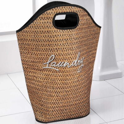 Basket Weave Design Folding Laundry Bag with Carry Handles