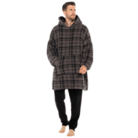 Mens Sherpa Snuggle Check Hoodie - Grey Check