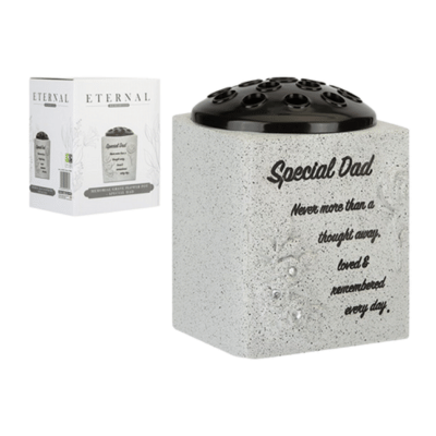 Memorial Grey Grave Flower Pot - Special Dad Rose Design