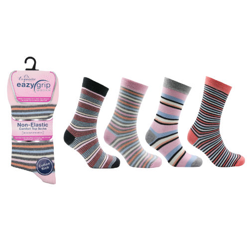Ladies Eazy Grip Non Elastic Socks Stripe | Wholesale Socks | Wholesale ...