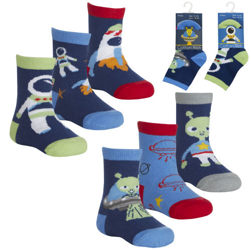 Baby Boys 3 Pack Alien Socks