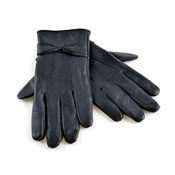 Ladies Leather Gloves With Bow Black