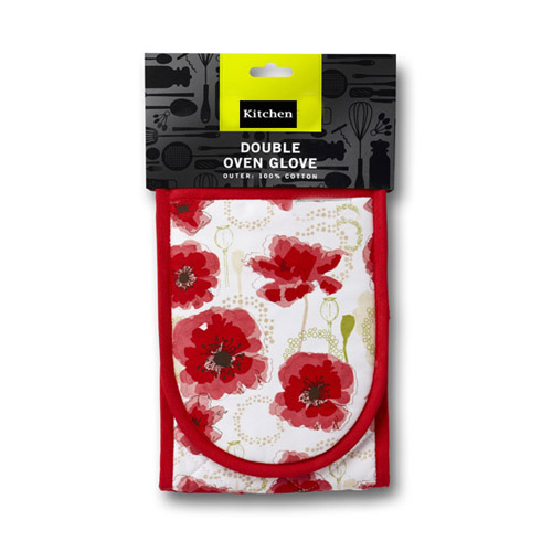 Poppy Print Double Oven Glove