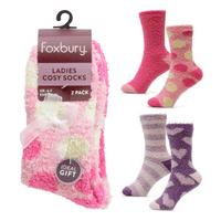 Ladies 2 Pack Cosy Socks Spots & Hearts