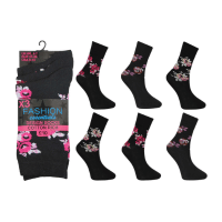 Ladies Cotton Rich Ankle Socks Dark Floral Design