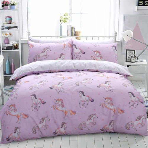 Paintly Unicorn Pink Reversible Duvet Set Wholesale Bedding