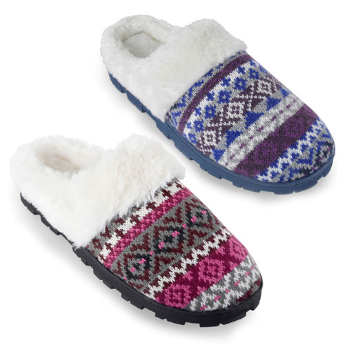 Ladies Fairisle Memory Foam Mule Slipper | Wholesale Footwear ...