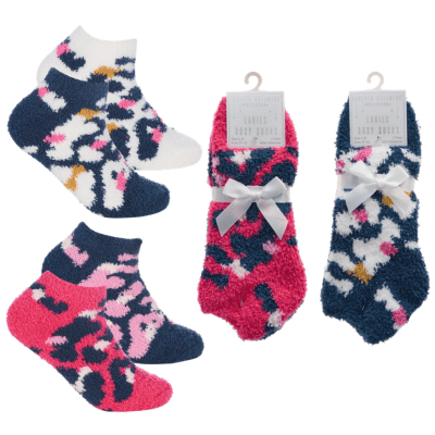 Ladies 2 Pack Animal Design Cosy Trainer Socks