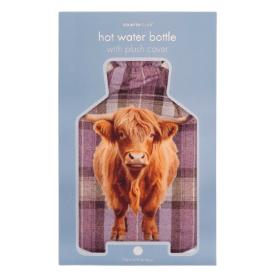 Hot Water Bottles with Plush Cover in Gift Box Display - Highland Cow